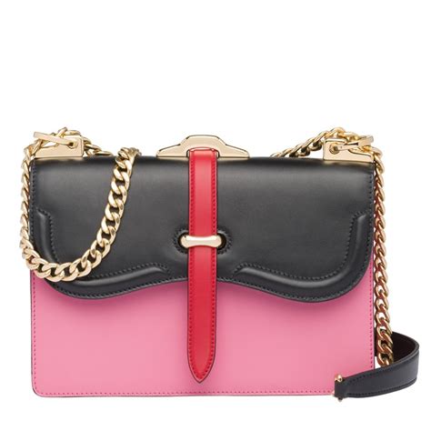 prada belle shoulder bag leather pink multicolor|prada leather bag women black.